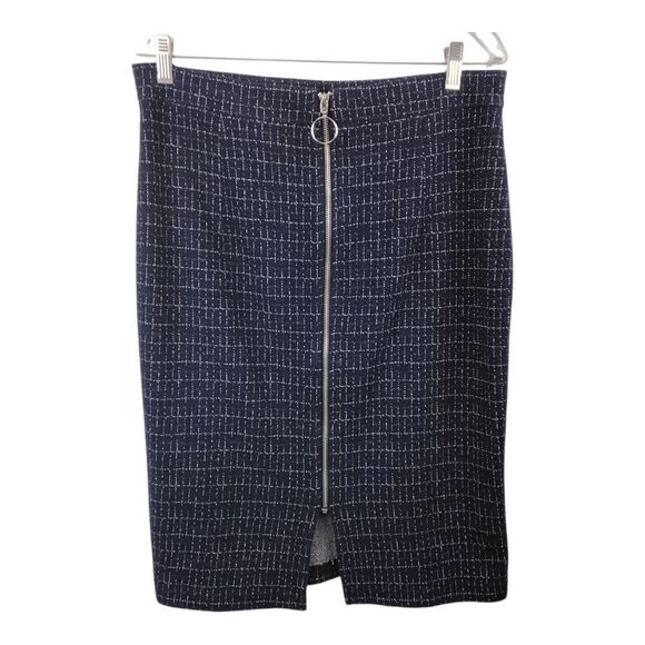Anthropologie (Maeve) Navy Blue Zip Tweed Pencil Skirt - Size Medium - Picture 1 of 7